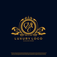 Logo Initial letter CA luxury vector mark, gold color elegant classical symmetric curves decor.