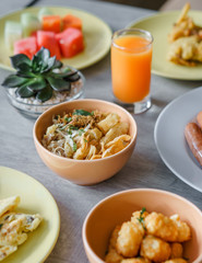 Bubur Ayam or Chicken porridge is an Indonesian-style breakfast.