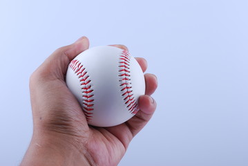 hand hold a professional baseball isolated on white