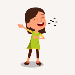a vector illustration of the girl sing a song