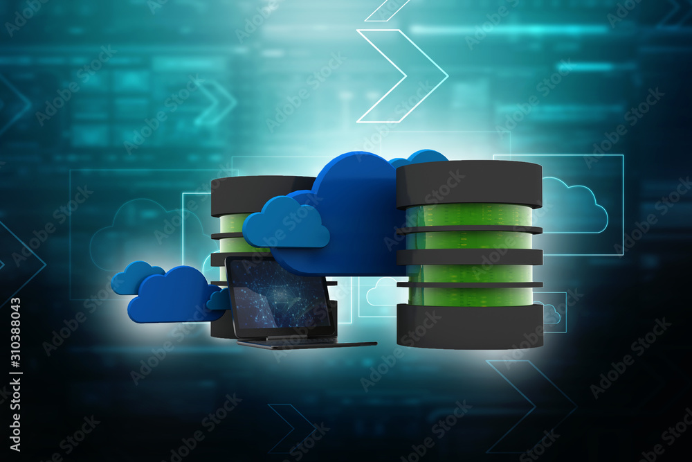 Poster 3d rendering database storage data base in laptop
