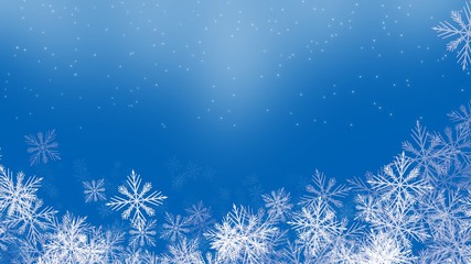 Fototapeta na wymiar White Snow flake on Blue and White Background in Christmas and New Year 
