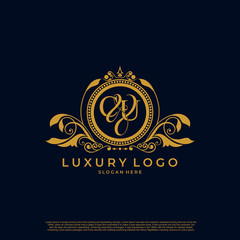 Logo Initial letter CU luxury vector mark, gold color elegant classical symmetric curves decor.