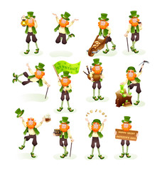 Fototapeta premium Funny Irish fantastic character, gnome leprechaun cartoon vector