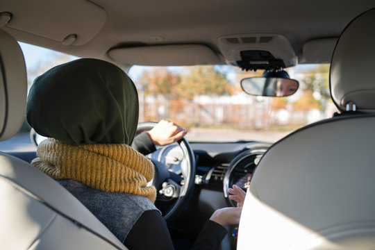 Woman driving car