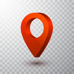 3d map pointer. Red navigator symbol isolated on transparent background. Vector illustration
