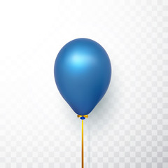 Realistic blue balloon on transparent background with shadow. Shine helium balloon for wedding, Birthday, parties. Festival decoration. Vector illustration