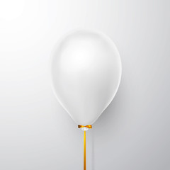 Realistic white balloon on white background with shadow. Shine helium balloon for wedding, Birthday, parties. Festival decoration. Vector illustration