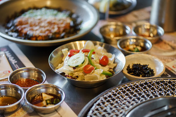 Having lunch with Korean food & other side dish
