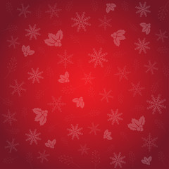 Background of Christmas symbols and snowflakes, Red color, Vector Illustration