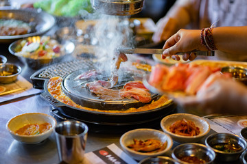 Having lunch with Korean food & other side dish