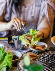 Having lunch with Korean food & other side dish
