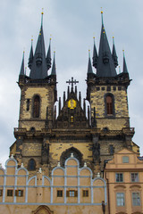 Fototapeta premium Vertical picture of the facade of the Church of Mother of God before Týn (Tyn Church) in Old Town Square (Staroměstské náměstí) in Prague, Czech Republic
