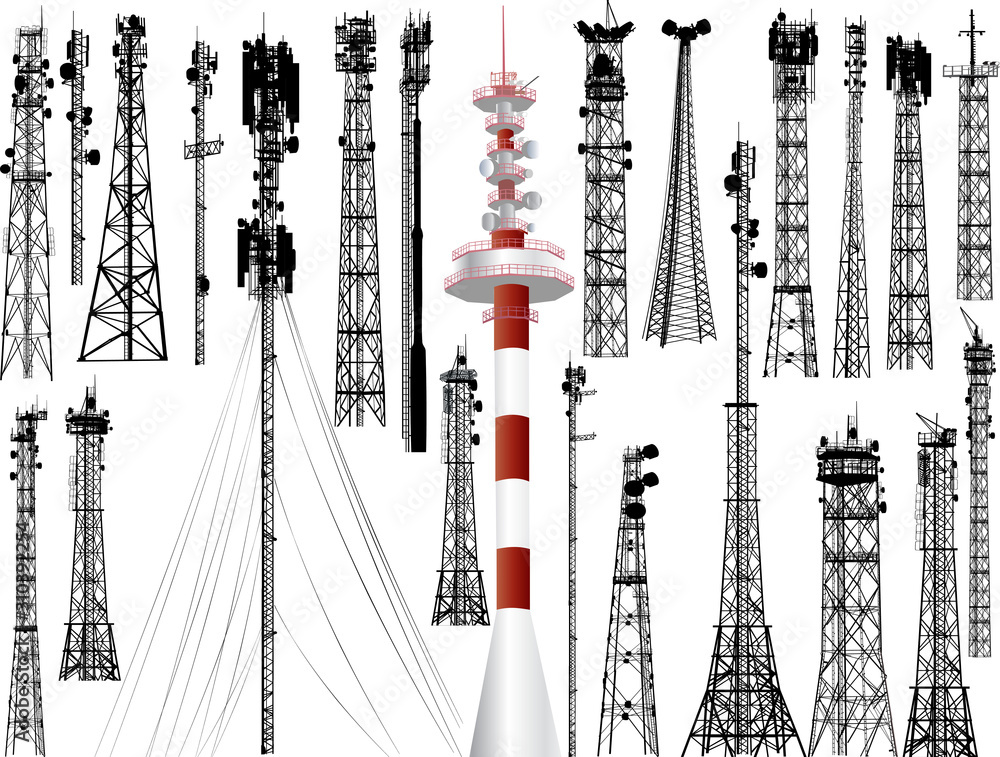 Canvas Prints group of twenty three antenna towers on white