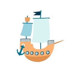 Toy ship flat vector illustration