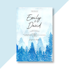Wedding Invitation with Blue Pines Vector
