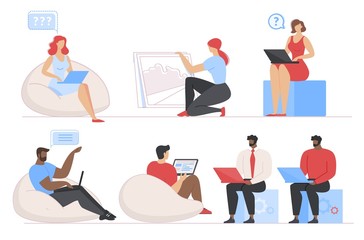 Multi-Ethnic Diverse People Work on Laptop Set