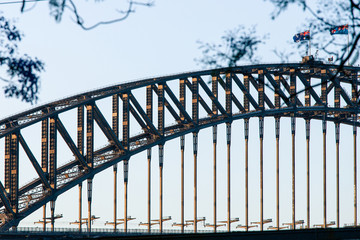 Close up view of Sydney Harbour Bridge under the morning light.