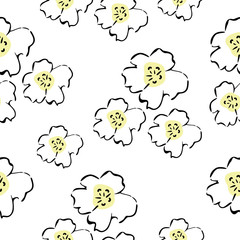 Seamless background with hand-drawn floral pattern. It can be used for decoration of textile, paper and other surfaces. 