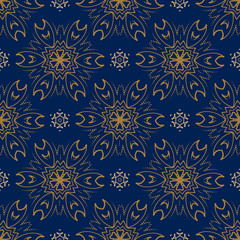 Tracery vintage vector seamless pattern. Golden motifs background.