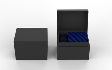 men silk tie and cuff links set for branding. 3d illustration.