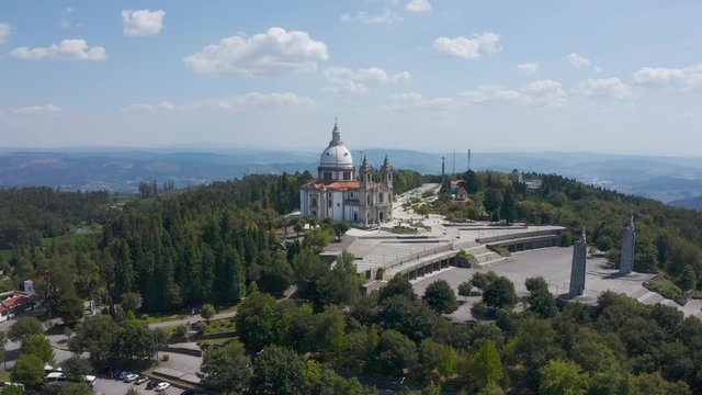 Aerial orbit of Santu&aacute;rio do Sameiro Catholic church, Braga, Portugal