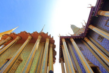 Ants Eyes View Prasat Phra Thep Bidon and Phra Mondop architecture in Wat Phra Kaew,Temple of the Emerald Buddha,Wat Phra Si Rattana Satsadaram,Thai arts and culture,Bangkok Thailand