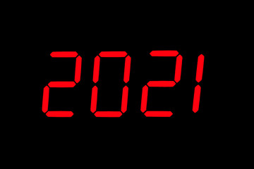 The dial of the electronic clock which shows the year 2021