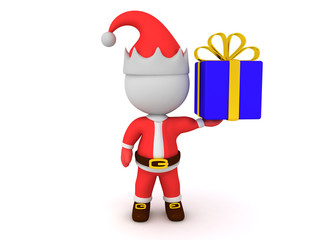 3D Santa Claus holding present in his left hand
