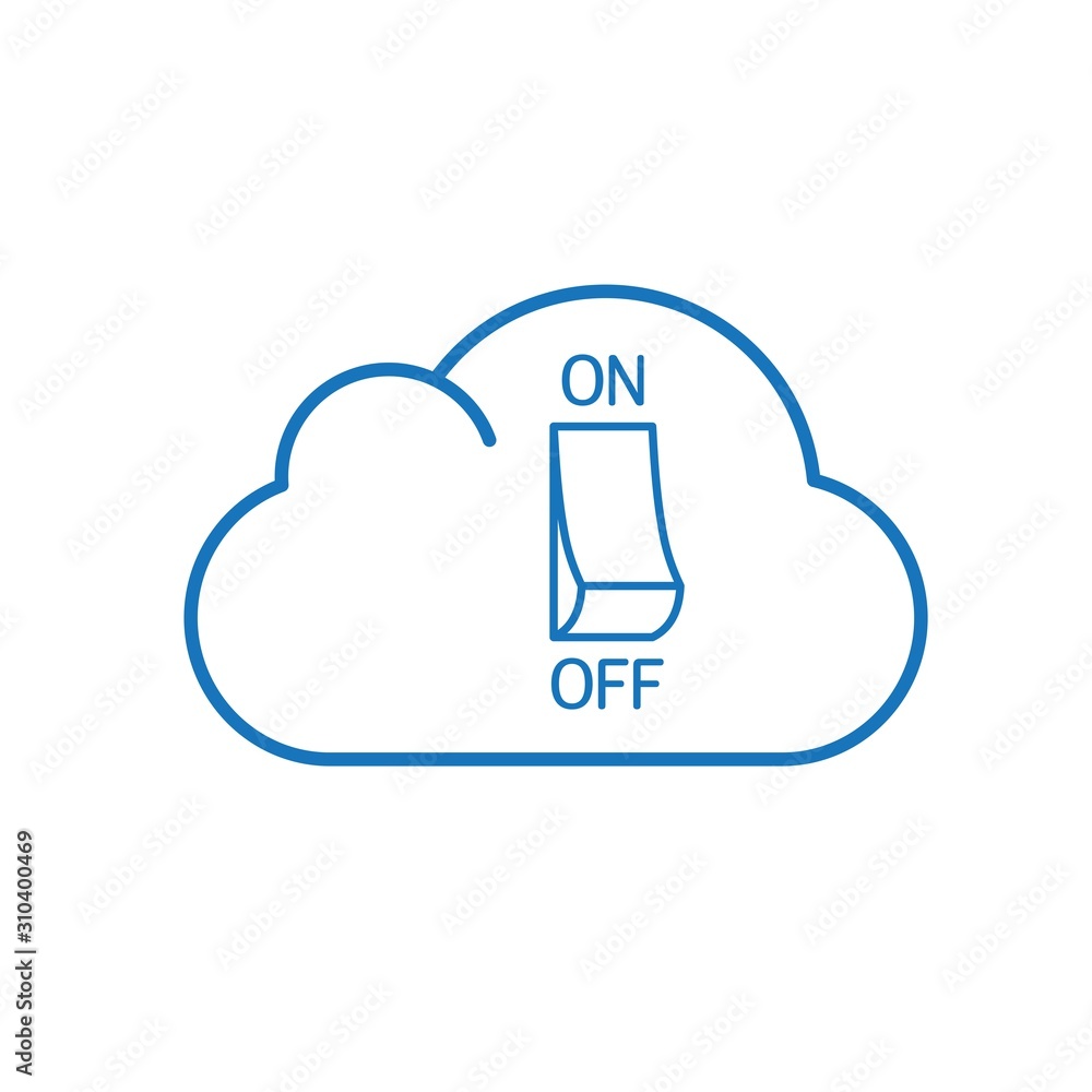 Poster cloud server. button on, off. vector linear icon on a white background.