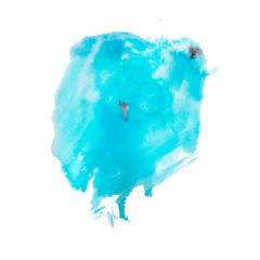 watercolor turquoise sea-green spot of irregular shape with smudges and stains isolated on a white background