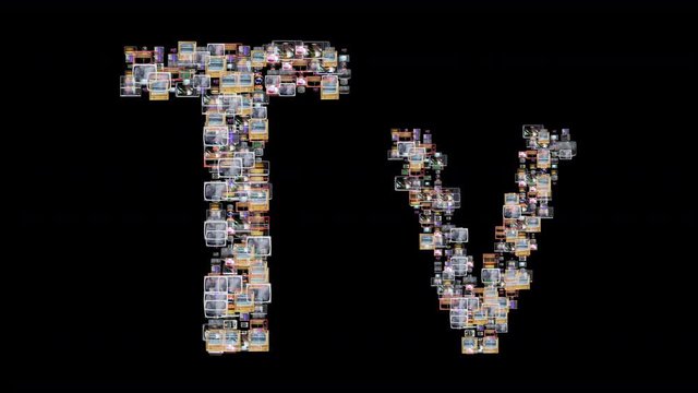 word tv made from small videos of retro televisions