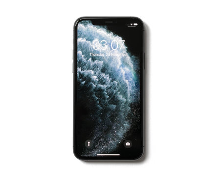 Riga, Latvia - November 28, 2019: Apple iPhone 11 Pro on white background.