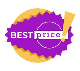 Best price sticker or discount tag in purple and orange