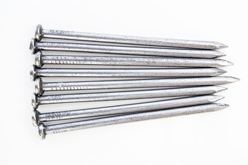 Steel nails isolated on white background.