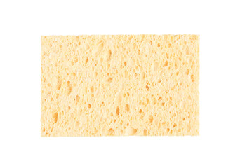 Square yellow sponge cleansing puff for face or cleaning surface texture isolated on white background on top view