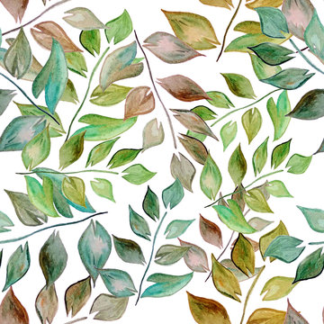 Watercolor forest leaves seamless print pattern. © Svitlana