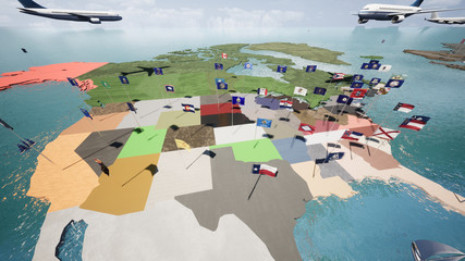 Mappa Terra con bandiere nazioni al vento