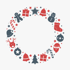 Empty Christmas wreath made of holiday elements. Xmas decoration. Vector