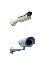 two modern video camera for tracking the situation at the facility isolated on white background