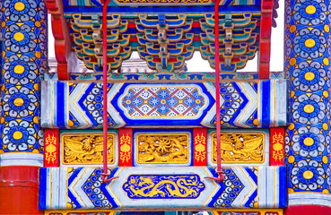 chine,beijing,palais de la bienveillance : boiserie peinte