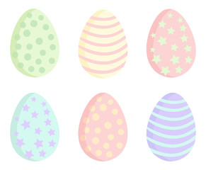 Easter eggs in pastel colors set. Collection of cute Ostara colored egges flat style illustration. Decorative elements