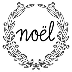 scarlet firethorn leaves berries Christmas winter holidays seasonal decorative floral wreath card poster centerpiece monochrome black and white vector illustration isolated on white background