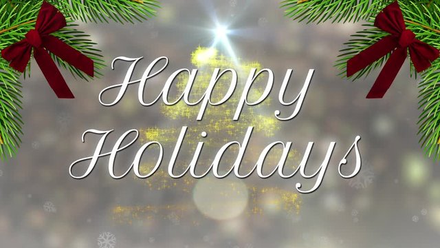 White Happy Holidays 3D Graphic with Star and Pine Branches
