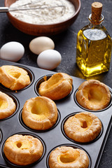 freshly baked hot Yorkshire puddings, top view
