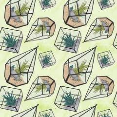 Printed kitchen splashbacks Terrarium plants Terrarium Pattern Isolated On A White Background Hand Drawn Illustration 