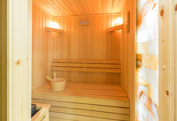 Fototapeta na wymiar Swedish sauna interior in hotel wellness center