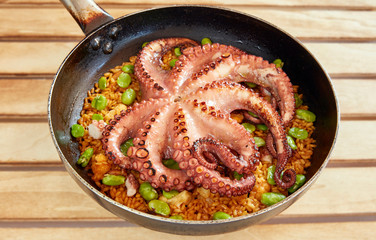 paella with octopus and beans, Spanish cooking
