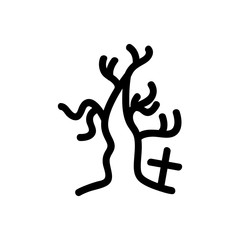 dry tree and cross vector icon. A thin line sign. Isolated contour symbol illustration