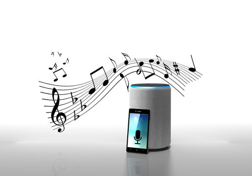 Echo Sprachassistent mit Musiknoten, freigestellt